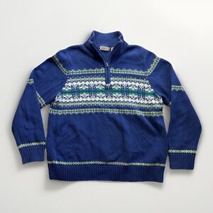 Croft & Barrow Blue Fair Isle Nordic Ski Knit Sweater 1/4" Zip Women's XL Winter